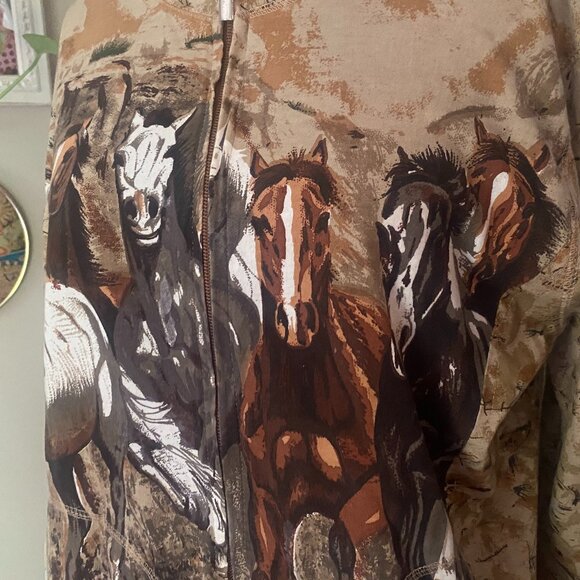 Vintage 1990s KAREN HART Galloping Horses print Track Jacket *MEDIUM* - Picture 2 of 6